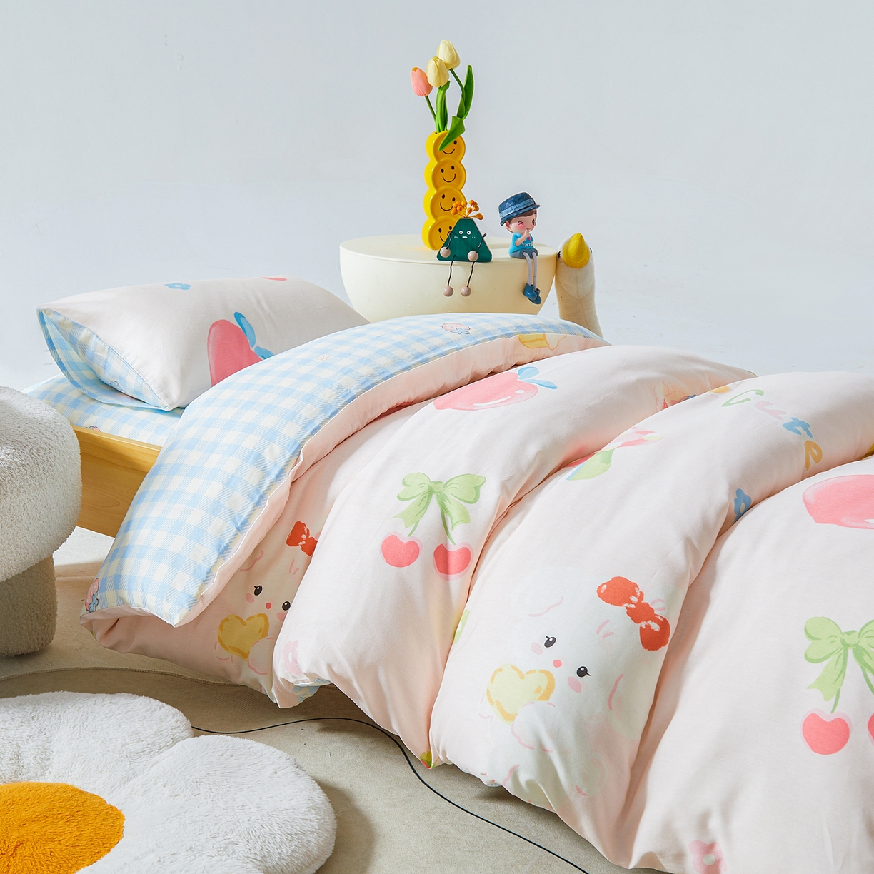 91家纺网 家纺一手货源 找家纺 西域种棉人·千百笠 2025新款100%全棉幼儿园被子三件套被套纯棉儿童六件套宝宝入园专用被套被褥含芯七件套 美味甜心