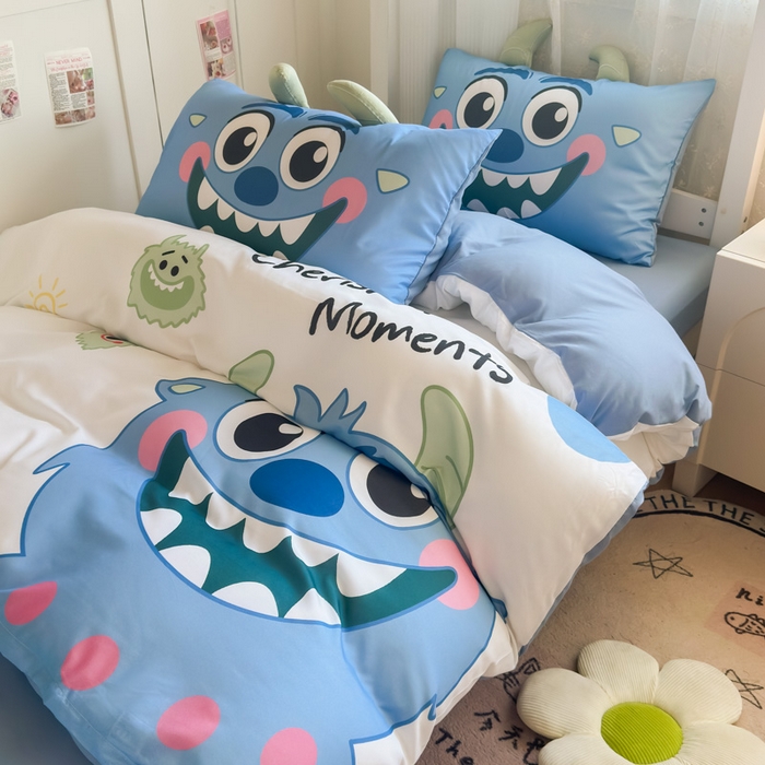 91家纺网 家纺一手货源 找家纺 海岛哥哥 2025新款开学季亲肤舒适超柔云朵棉四件套-学生款大耳朵系列 大耳朵-小怪兽