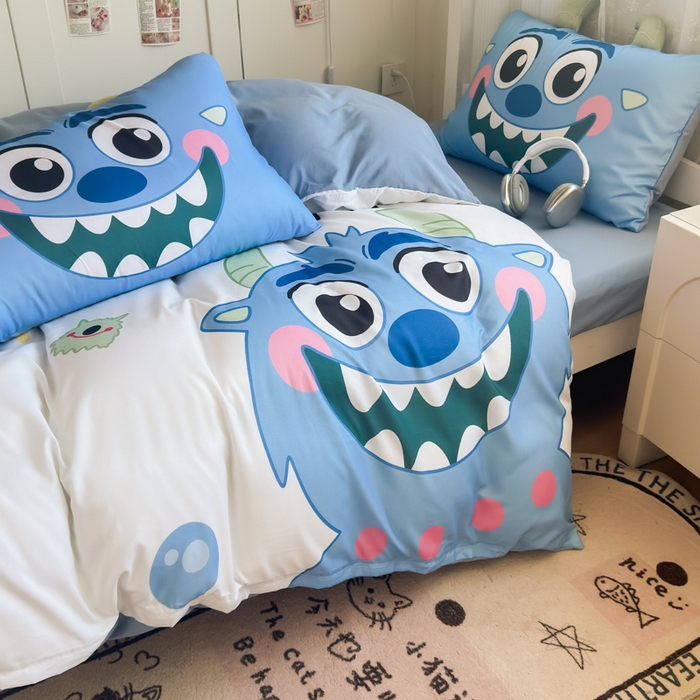 91家纺网 家纺一手货源 找家纺 海岛哥哥 2025新款开学季亲肤舒适超柔云朵棉四件套-学生款大耳朵系列 大耳朵-小怪兽