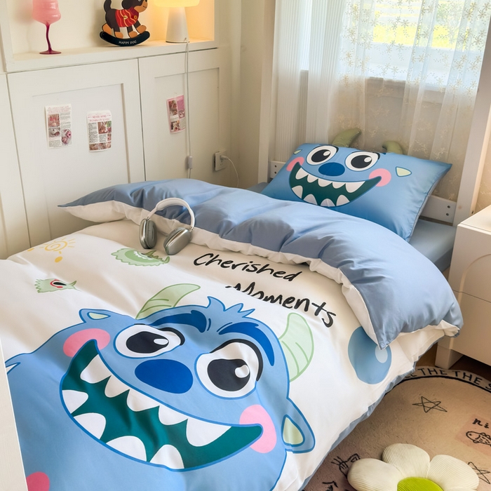 91家纺网 家纺一手货源 找家纺 海岛哥哥 2025新款开学季亲肤舒适超柔云朵棉四件套-学生款大耳朵系列 大耳朵-小怪兽