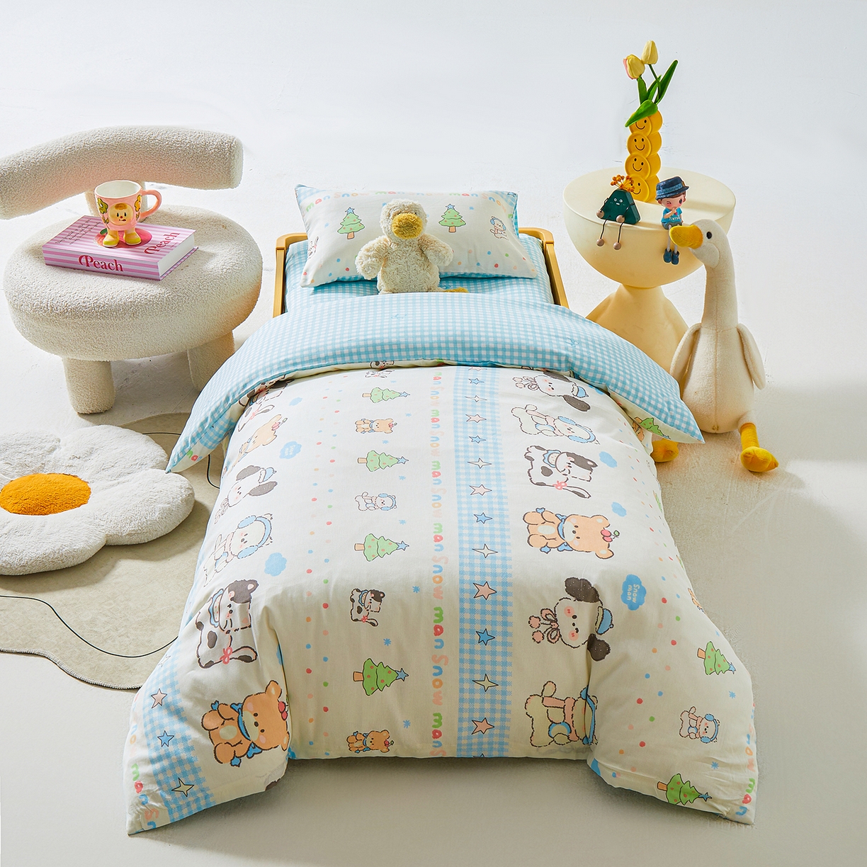 91家纺网 家纺一手货源 找家纺 西域种棉人·千百笠 2025新款100%全棉幼儿园被子三件套被套纯棉儿童六件套宝宝入园专用被套被褥含芯七件套 圣诞派对