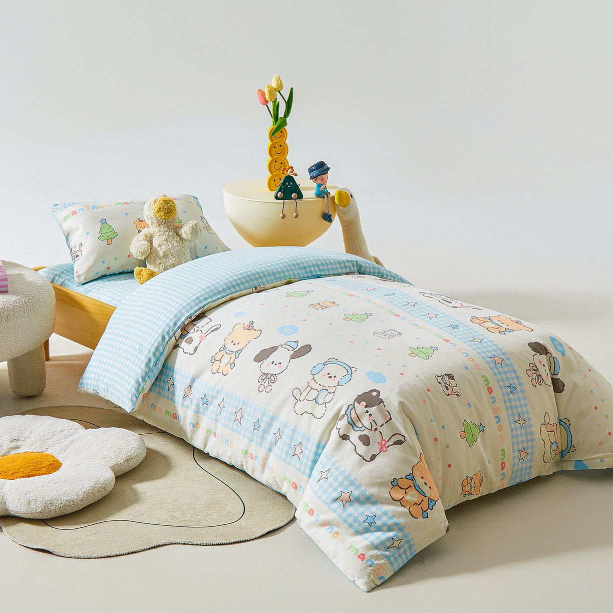 91家纺网 家纺一手货源 找家纺 西域种棉人·千百笠 2025新款100%全棉幼儿园被子三件套被套纯棉儿童六件套宝宝入园专用被套被褥含芯七件套 圣诞派对