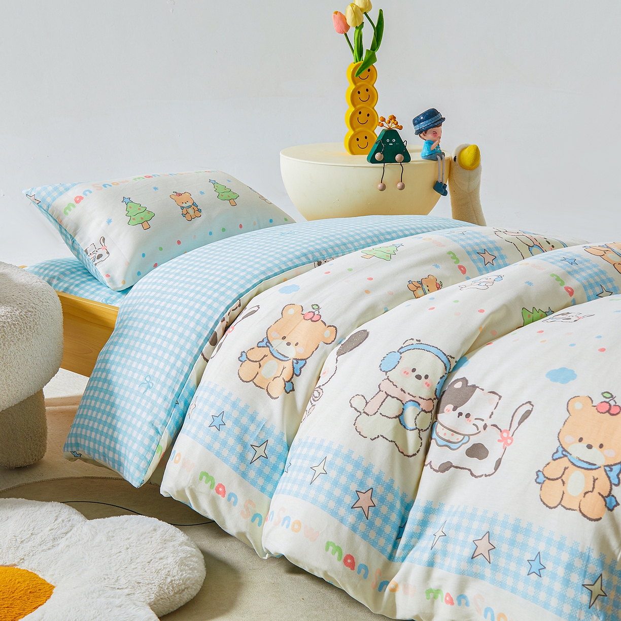 91家纺网 家纺一手货源 找家纺 西域种棉人·千百笠 2025新款100%全棉幼儿园被子三件套被套纯棉儿童六件套宝宝入园专用被套被褥含芯七件套 圣诞派对