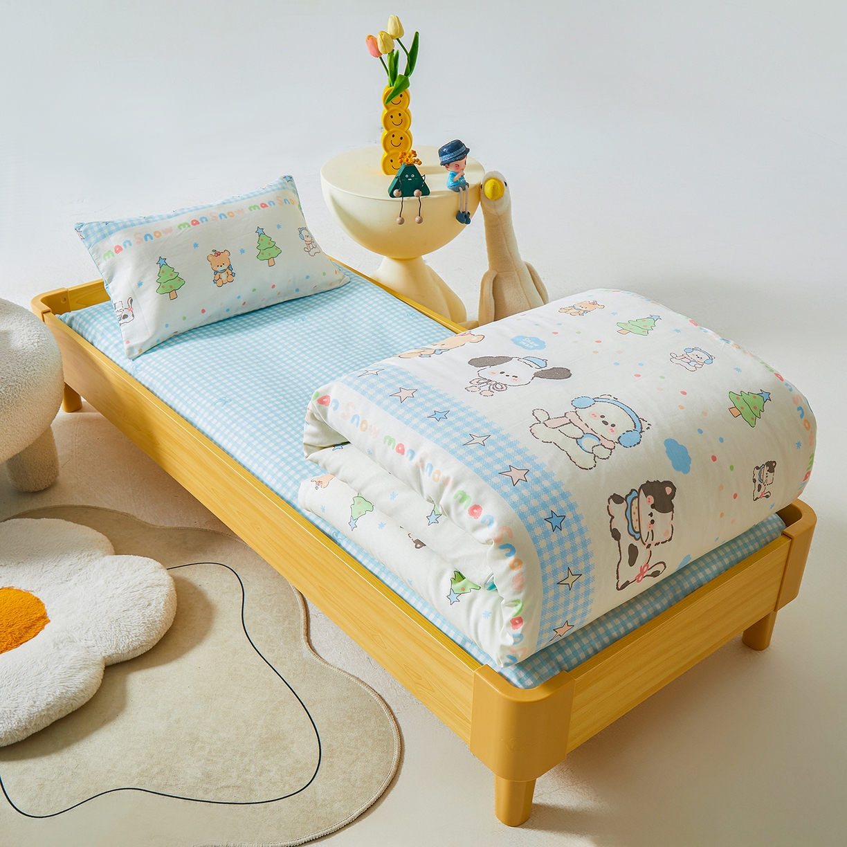 91家纺网 家纺一手货源 找家纺 西域种棉人·千百笠 2025新款100%全棉幼儿园被子三件套被套纯棉儿童六件套宝宝入园专用被套被褥含芯七件套 圣诞派对