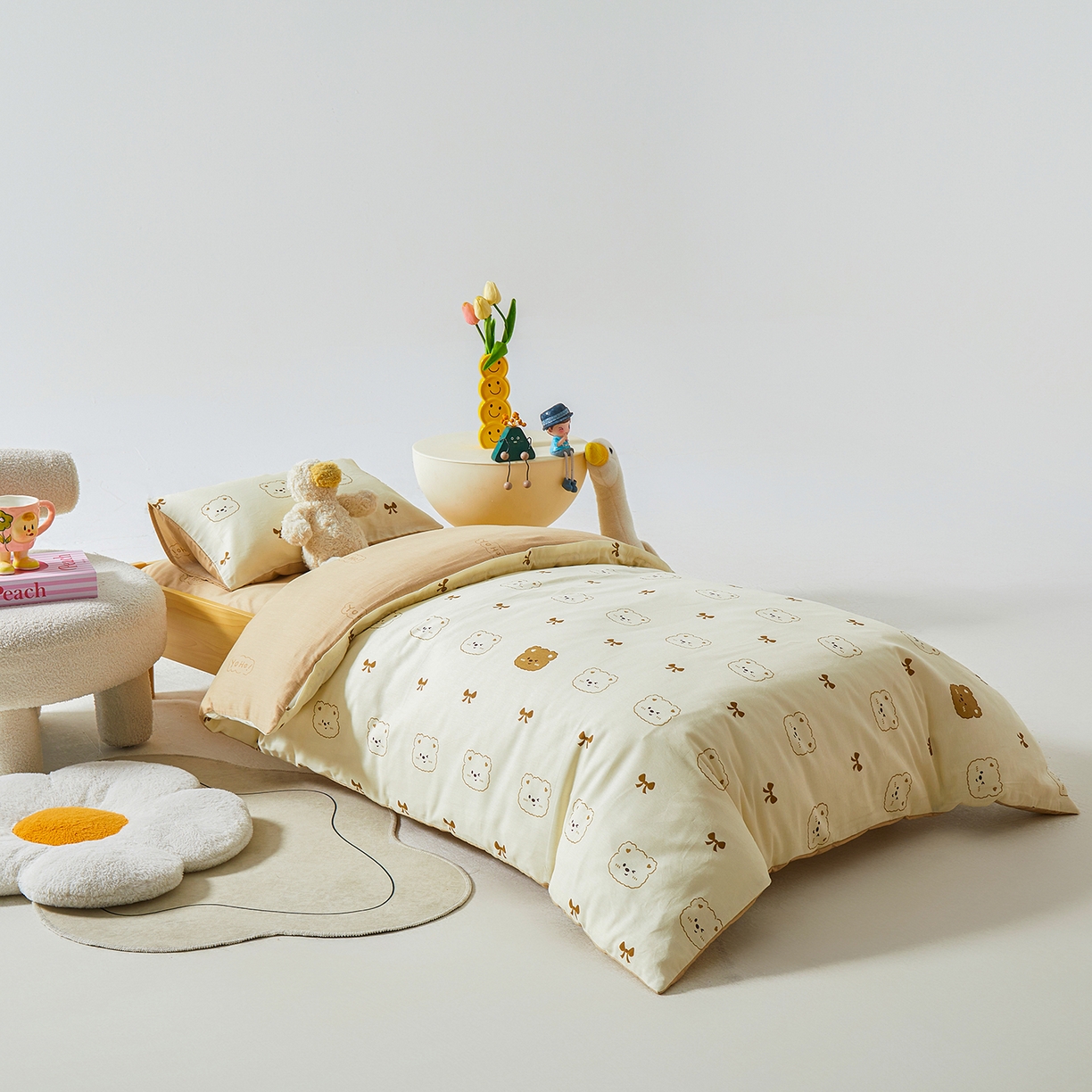 91家纺网 家纺一手货源 找家纺 西域种棉人·千百笠 2025新款100%全棉幼儿园被子三件套被套纯棉儿童六件套宝宝入园专用被套被褥含芯七件套 熊仔宝贝