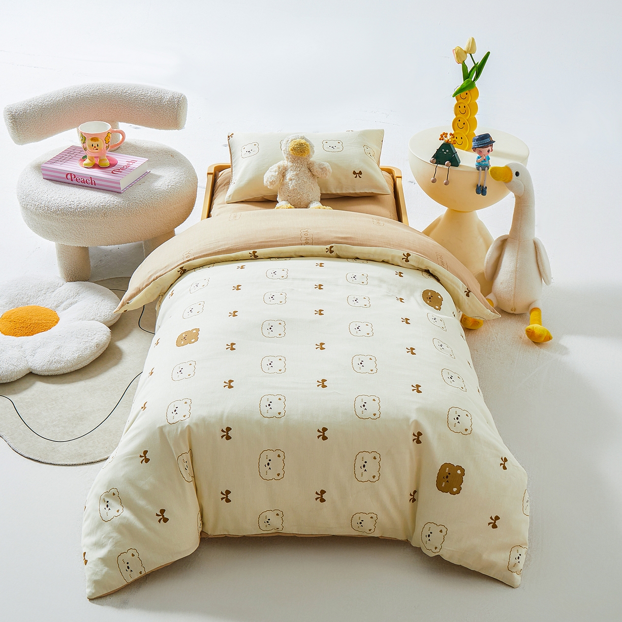 91家纺网 家纺一手货源 找家纺 西域种棉人·千百笠 2025新款100%全棉幼儿园被子三件套被套纯棉儿童六件套宝宝入园专用被套被褥含芯七件套 熊仔宝贝