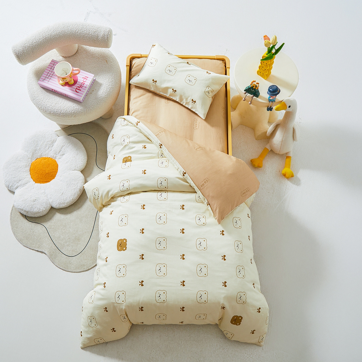 91家纺网 家纺一手货源 找家纺 西域种棉人·千百笠 2025新款100%全棉幼儿园被子三件套被套纯棉儿童六件套宝宝入园专用被套被褥含芯七件套 熊仔宝贝