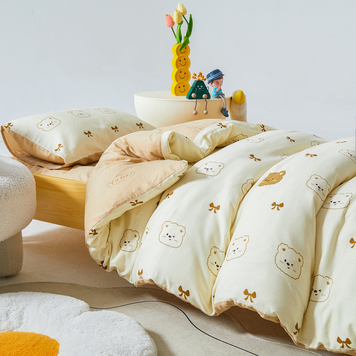 91家纺网 家纺一手货源 找家纺 西域种棉人·千百笠 2025新款100%全棉幼儿园被子三件套被套纯棉儿童六件套宝宝入园专用被套被褥含芯七件套 熊仔宝贝