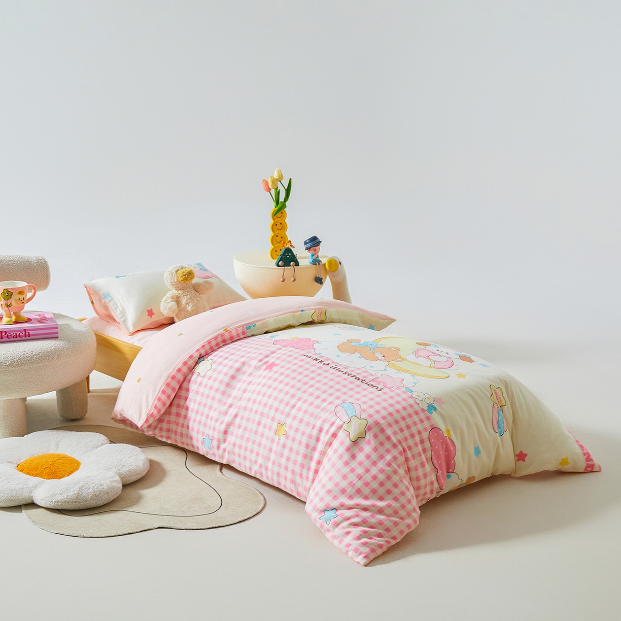 91家纺网 家纺一手货源 找家纺 西域种棉人·千百笠 2025新款100%全棉幼儿园被子三件套被套纯棉儿童六件套宝宝入园专用被套被褥含芯七件套 云朵梦