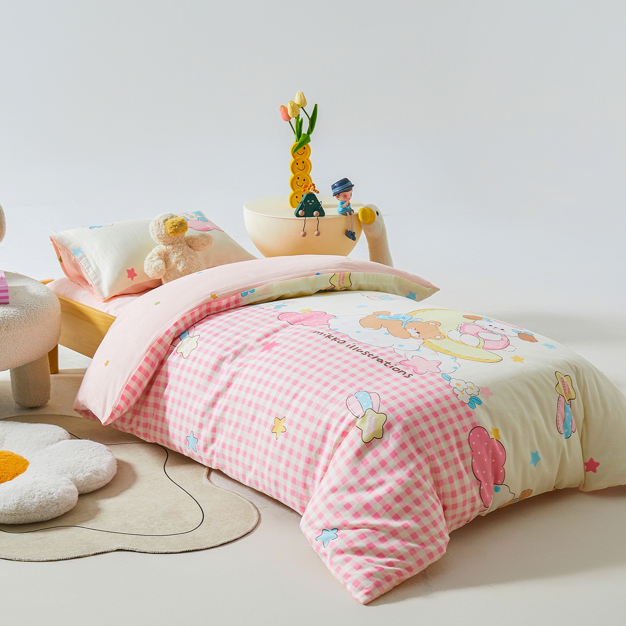 91家纺网 家纺一手货源 找家纺 西域种棉人·千百笠 2025新款100%全棉幼儿园被子三件套被套纯棉儿童六件套宝宝入园专用被套被褥含芯七件套 云朵梦