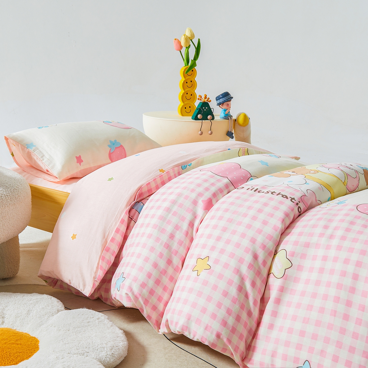 91家纺网 家纺一手货源 找家纺 西域种棉人·千百笠 2025新款100%全棉幼儿园被子三件套被套纯棉儿童六件套宝宝入园专用被套被褥含芯七件套 云朵梦