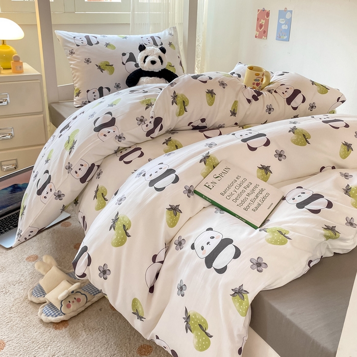 91家纺网 家纺一手货源 找家纺 芷凡家纺 2025新款水洗棉双层纱学生三件套四件套学生宿舍上下铺三件套 爱你熊宝