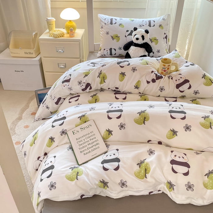 91家纺网 家纺一手货源 找家纺 芷凡家纺 2025新款水洗棉双层纱学生三件套四件套学生宿舍上下铺三件套 爱你熊宝