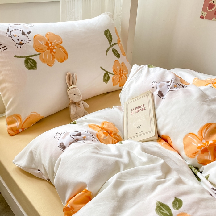 91家纺网 家纺一手货源 找家纺 芷凡家纺 2025新款水洗棉双层纱学生三件套四件套学生宿舍上下铺三件套 爱心猫咪