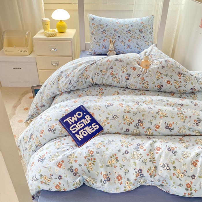 91家纺网 家纺一手货源 找家纺 芷凡家纺 2025新款水洗棉双层纱学生三件套四件套学生宿舍上下铺三件套 兰溪园