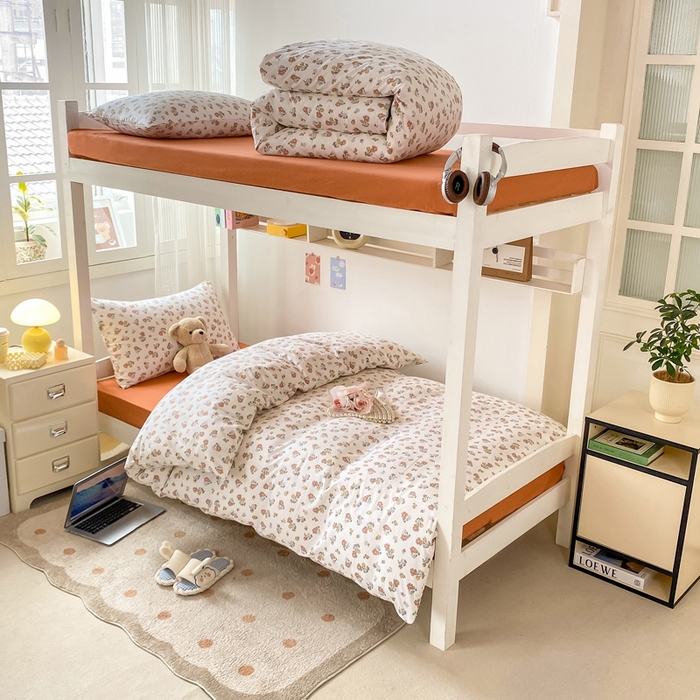 91家纺网 家纺一手货源 找家纺 芷凡家纺 2025新款水洗棉双层纱学生三件套四件套学生宿舍上下铺三件套 花漫晨