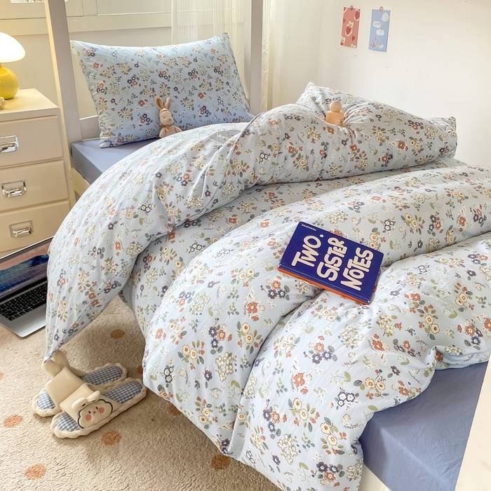 91家纺网 家纺一手货源 找家纺 芷凡家纺 2025新款水洗棉双层纱学生三件套四件套学生宿舍上下铺三件套 兰溪园