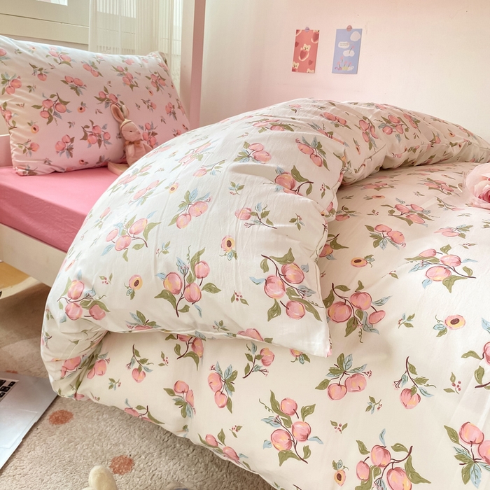 91家纺网 家纺一手货源 找家纺 芷凡家纺 2025新款水洗棉双层纱学生三件套四件套学生宿舍上下铺三件套 清新粉桃