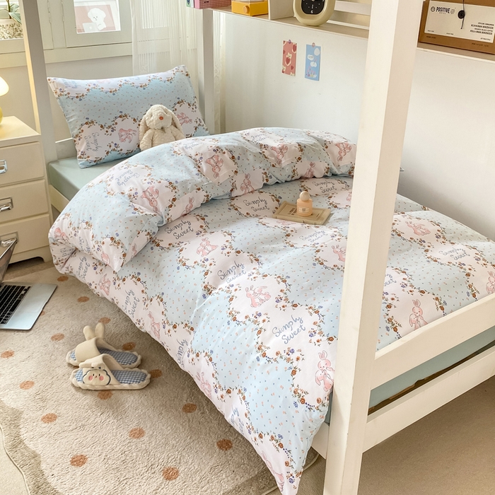 芷凡家纺 2025新款水洗棉双层纱学生三件套四件套学生宿舍上下铺三件套 淑女兔