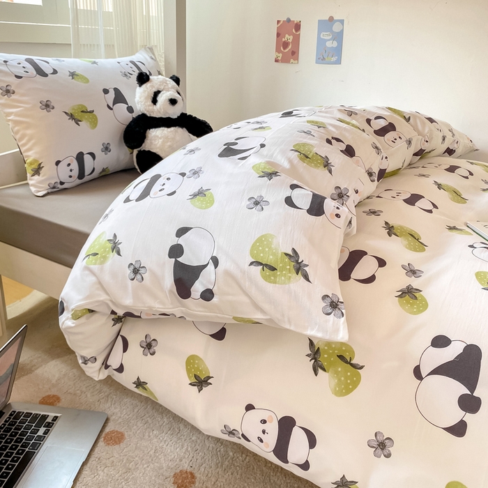 91家纺网 家纺一手货源 找家纺 芷凡家纺 2025新款水洗棉双层纱学生三件套四件套学生宿舍上下铺三件套 爱你熊宝