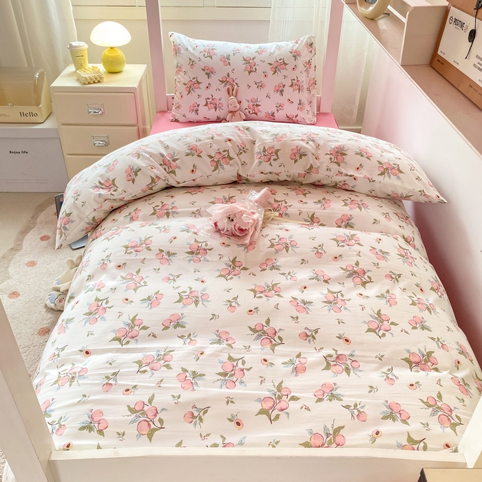 91家纺网 家纺一手货源 找家纺 芷凡家纺 2025新款水洗棉双层纱学生三件套四件套学生宿舍上下铺三件套 清新粉桃