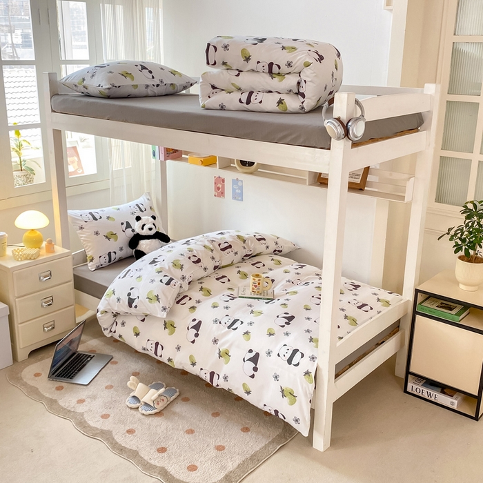 91家纺网 家纺一手货源 找家纺 芷凡家纺 2025新款水洗棉双层纱学生三件套四件套学生宿舍上下铺三件套 爱你熊宝