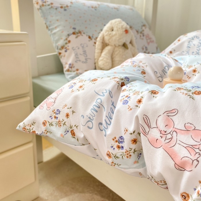 91家纺网 家纺一手货源 找家纺 芷凡家纺 2025新款水洗棉双层纱学生三件套四件套学生宿舍上下铺三件套 淑女兔