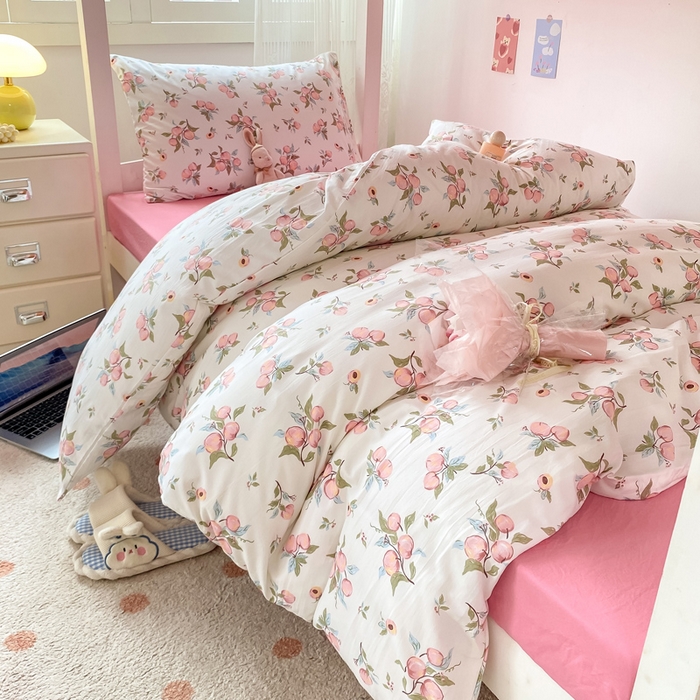 91家纺网 家纺一手货源 找家纺 芷凡家纺 2025新款水洗棉双层纱学生三件套四件套学生宿舍上下铺三件套 清新粉桃