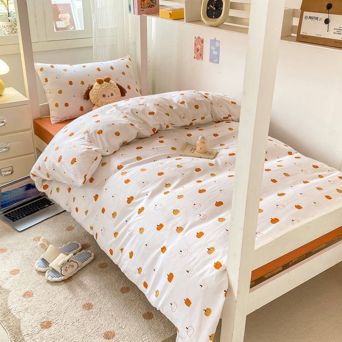 芷凡家纺 2025新款水洗棉双层纱学生三件套四件套学生宿舍上下铺三件套 南瓜乐园