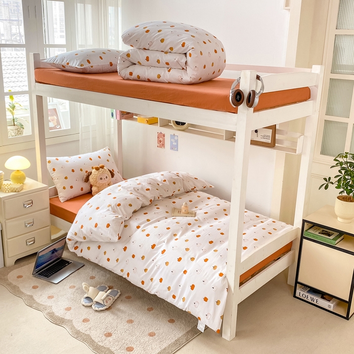 91家纺网 家纺一手货源 找家纺 芷凡家纺 2025新款水洗棉双层纱学生三件套四件套学生宿舍上下铺三件套 南瓜乐园