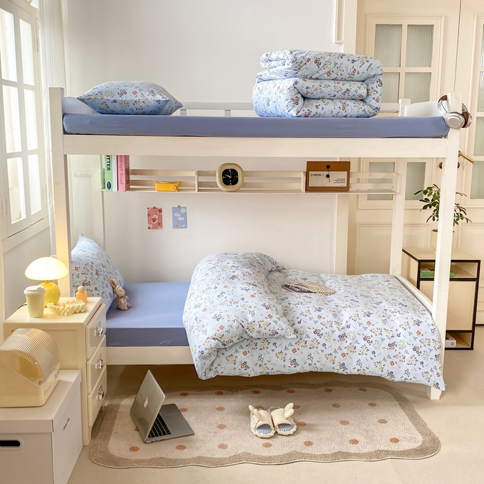 91家纺网 家纺一手货源 找家纺 芷凡家纺 2025新款水洗棉双层纱学生三件套四件套学生宿舍上下铺三件套 兰溪园