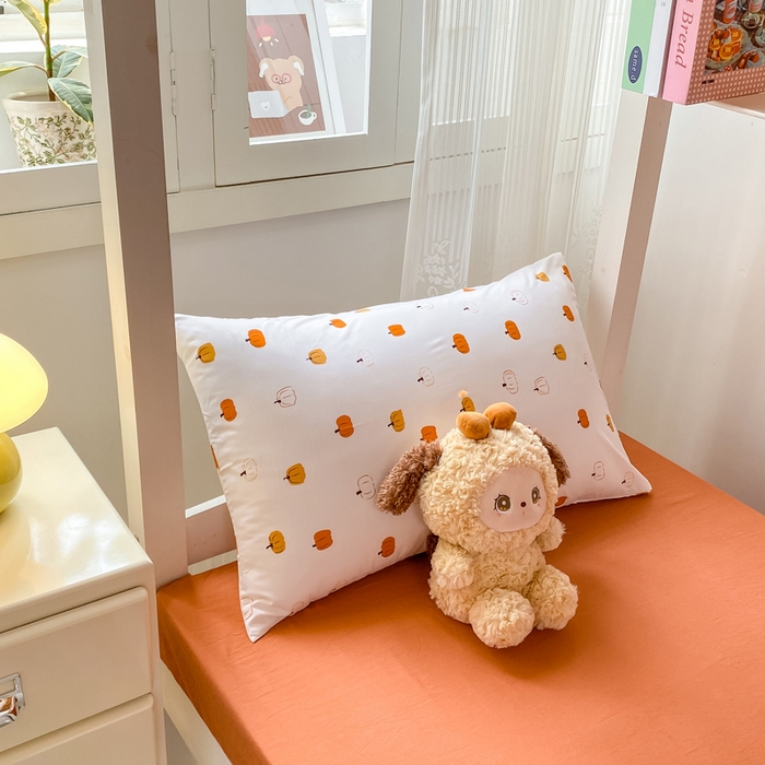 91家纺网 家纺一手货源 找家纺 芷凡家纺 2025新款水洗棉双层纱学生三件套四件套学生宿舍上下铺三件套 南瓜乐园