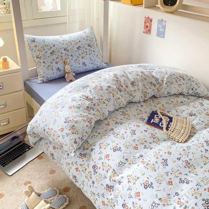 91家纺网 家纺一手货源 找家纺 芷凡家纺 2025新款水洗棉双层纱学生三件套四件套学生宿舍上下铺三件套 兰溪园
