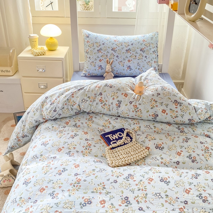 91家纺网 家纺一手货源 找家纺 芷凡家纺 2025新款水洗棉双层纱学生三件套四件套学生宿舍上下铺三件套 兰溪园