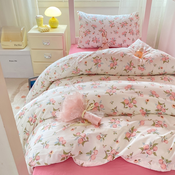 91家纺网 家纺一手货源 找家纺 芷凡家纺 2025新款水洗棉双层纱学生三件套四件套学生宿舍上下铺三件套 清新粉桃