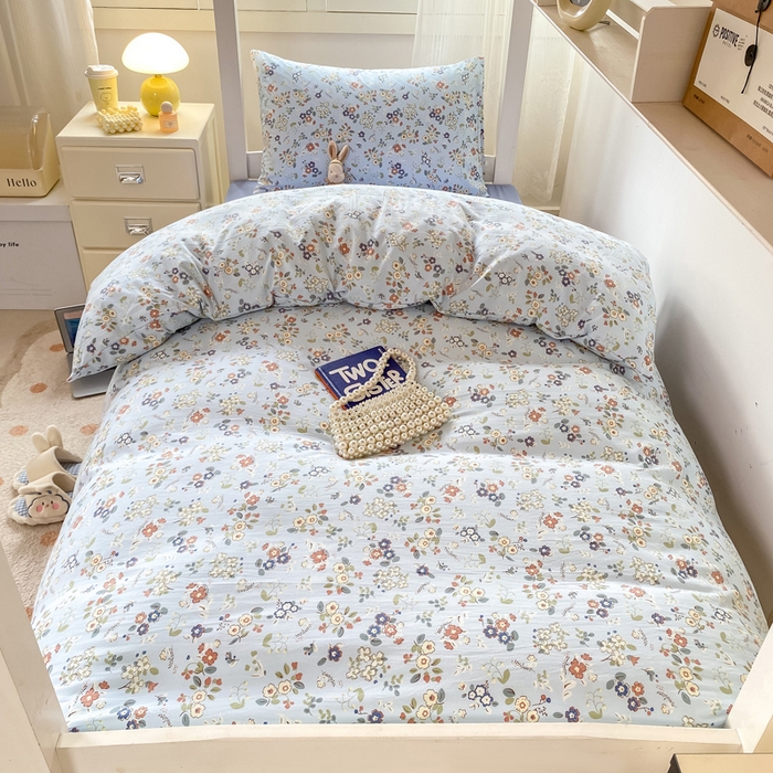 91家纺网 家纺一手货源 找家纺 芷凡家纺 2025新款水洗棉双层纱学生三件套四件套学生宿舍上下铺三件套 兰溪园