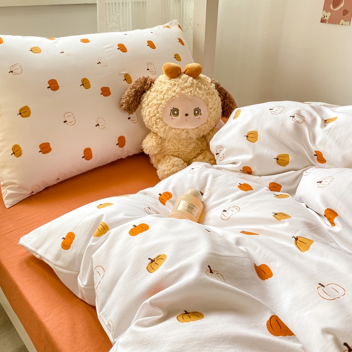 91家纺网 家纺一手货源 找家纺 芷凡家纺 2025新款水洗棉双层纱学生三件套四件套学生宿舍上下铺三件套 南瓜乐园