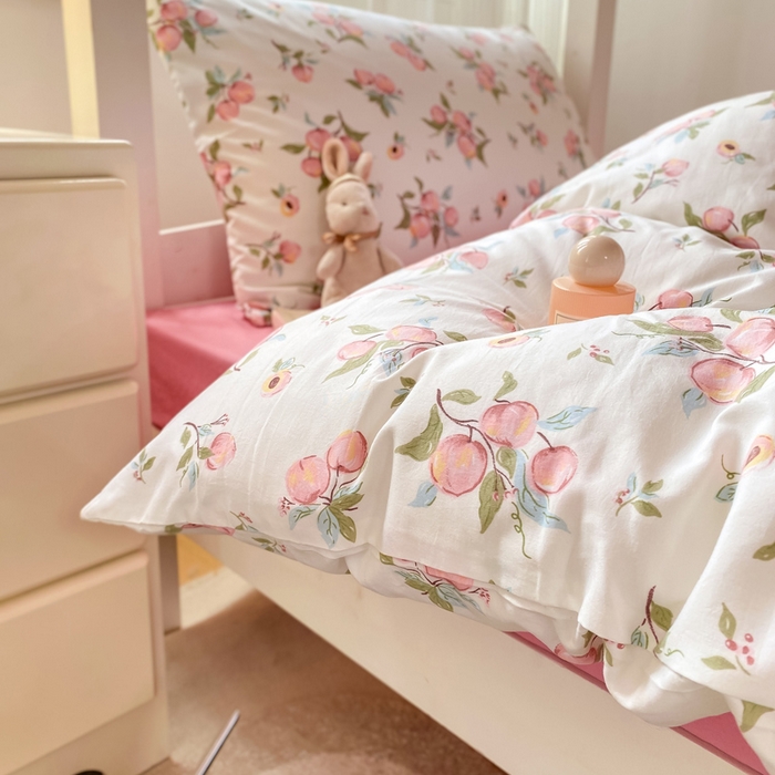 91家纺网 家纺一手货源 找家纺 芷凡家纺 2025新款水洗棉双层纱学生三件套四件套学生宿舍上下铺三件套 清新粉桃