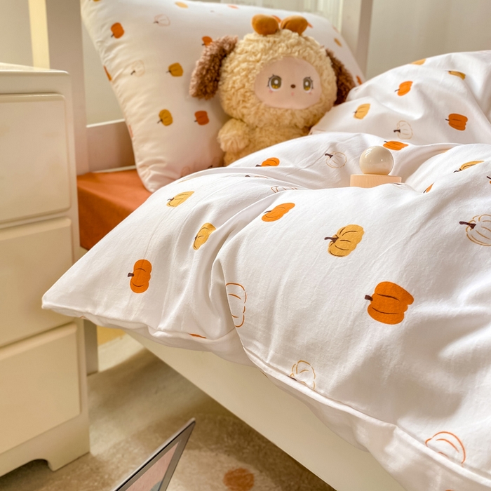 91家纺网 家纺一手货源 找家纺 芷凡家纺 2025新款水洗棉双层纱学生三件套四件套学生宿舍上下铺三件套 南瓜乐园