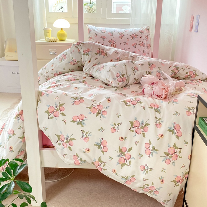 91家纺网 家纺一手货源 找家纺 芷凡家纺 2025新款水洗棉双层纱学生三件套四件套学生宿舍上下铺三件套 清新粉桃