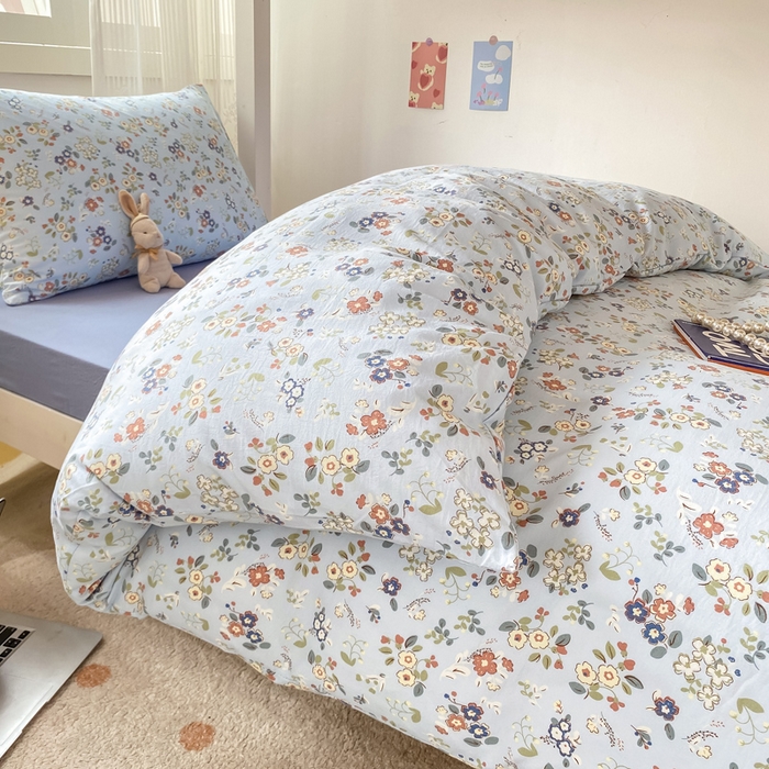 91家纺网 家纺一手货源 找家纺 芷凡家纺 2025新款水洗棉双层纱学生三件套四件套学生宿舍上下铺三件套 兰溪园