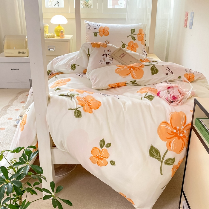 91家纺网 家纺一手货源 找家纺 芷凡家纺 2025新款水洗棉双层纱学生三件套四件套学生宿舍上下铺三件套 爱心猫咪