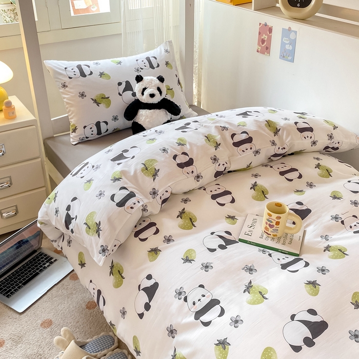 91家纺网 家纺一手货源 找家纺 芷凡家纺 2025新款水洗棉双层纱学生三件套四件套学生宿舍上下铺三件套 爱你熊宝