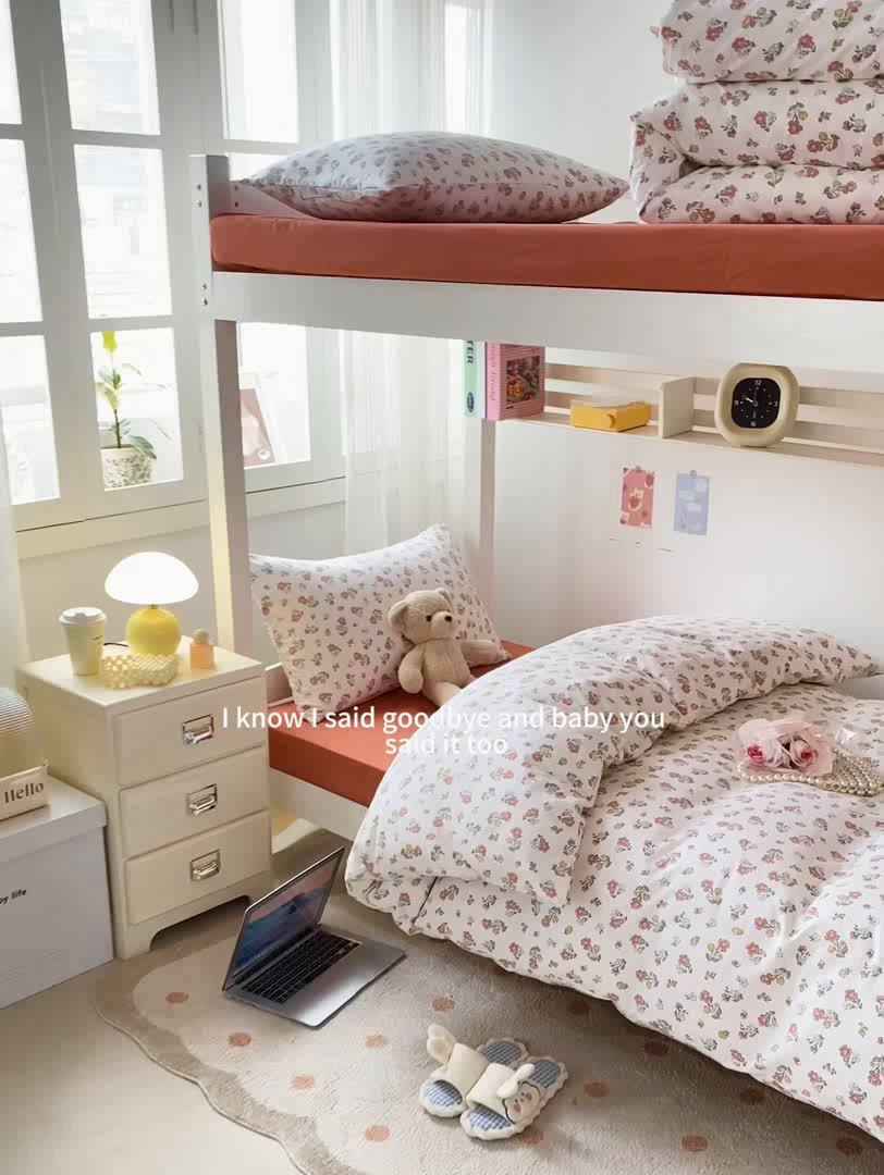 91家纺网 家纺一手货源 找家纺 芷凡家纺 2025新款水洗棉双层纱学生三件套四件套学生宿舍上下铺三件套 花漫晨