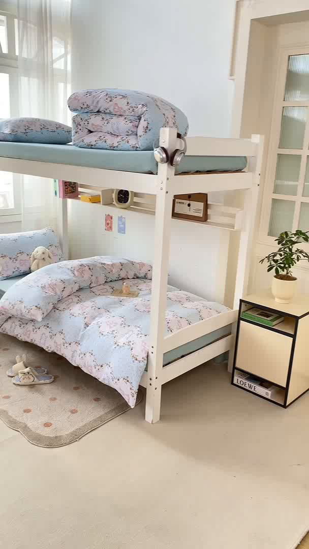 91家纺网 家纺一手货源 找家纺 芷凡家纺 2025新款水洗棉双层纱学生三件套四件套学生宿舍上下铺三件套 淑女兔