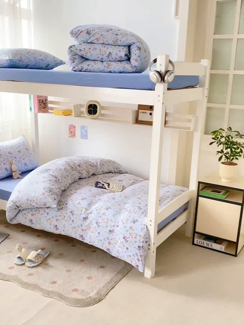 91家纺网 家纺一手货源 找家纺 芷凡家纺 2025新款水洗棉双层纱学生三件套四件套学生宿舍上下铺三件套 兰溪园