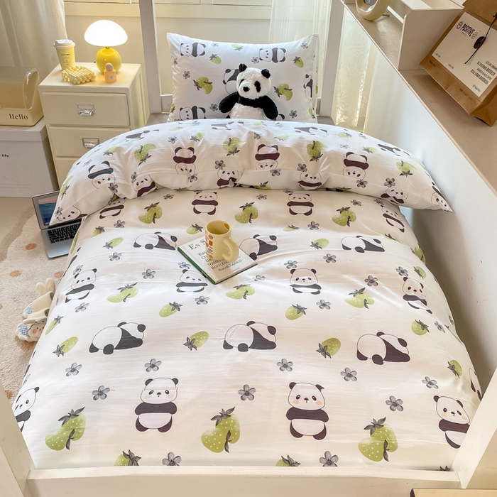 91家纺网 家纺一手货源 找家纺 芷凡家纺 2025新款水洗棉双层纱学生三件套四件套学生宿舍上下铺三件套 爱你熊宝