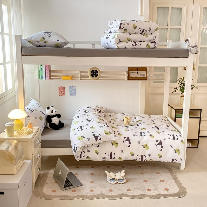 91家纺网 家纺一手货源 找家纺 芷凡家纺 2025新款水洗棉双层纱学生三件套四件套学生宿舍上下铺三件套 爱你熊宝