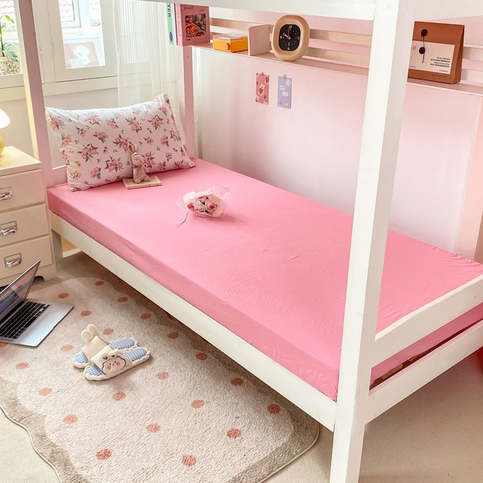 91家纺网 家纺一手货源 找家纺 芷凡家纺 2025新款水洗棉双层纱学生三件套四件套学生宿舍上下铺三件套 清新粉桃