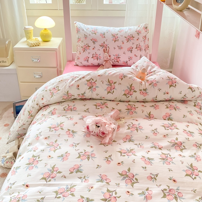 91家纺网 家纺一手货源 找家纺 芷凡家纺 2025新款水洗棉双层纱学生三件套四件套学生宿舍上下铺三件套 清新粉桃